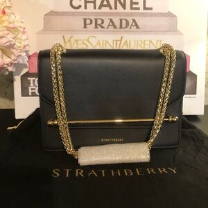 Strathberry East West Black Smooth Calf Leather Gold Hardware Brand New in Box